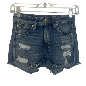 American Eagle Distressed Denim Shorts Size 0 Blue Next Level Stretch Cutoffs